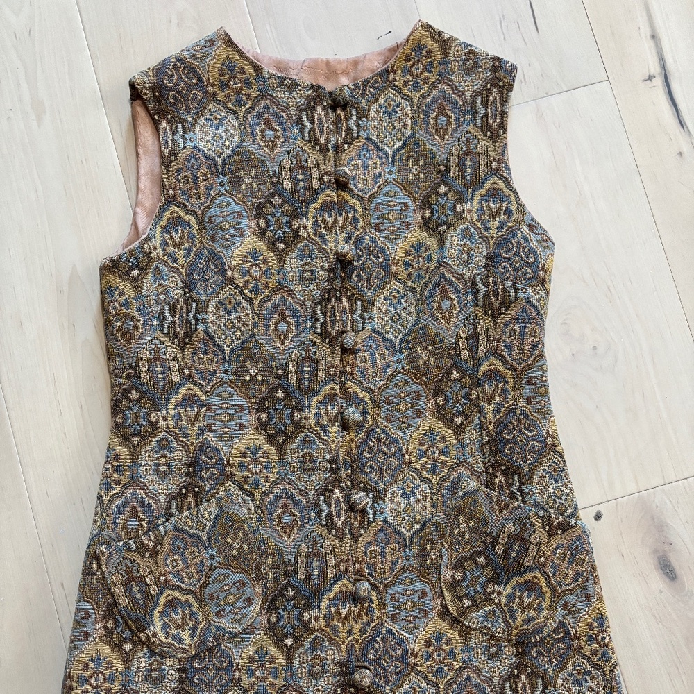 Vintage 80s Vest Unisex Size S/M Unique Jacquard Tan Blue Kerstin Adolphson